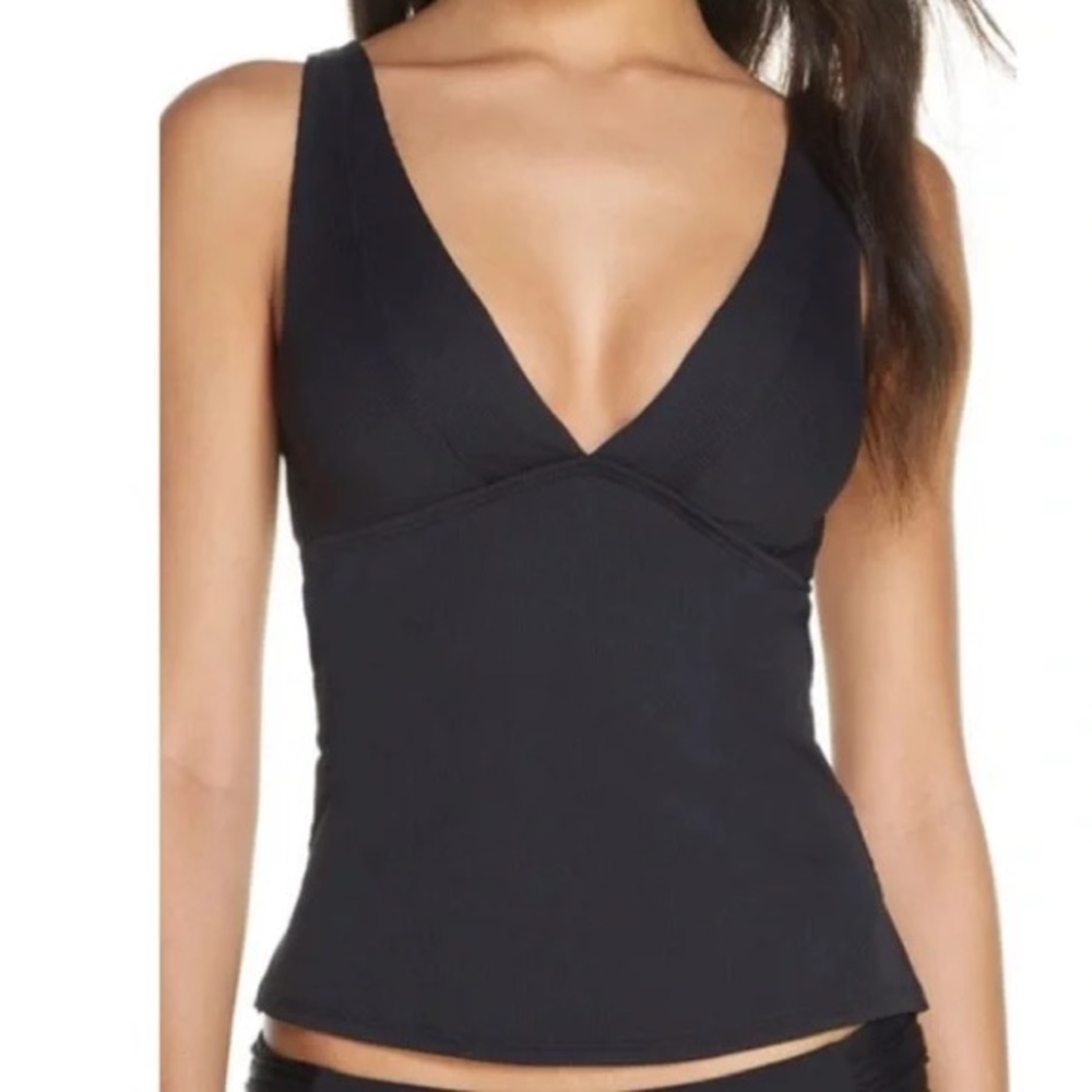 Becca Swim Black Ribbed Tankini Top Sz. M